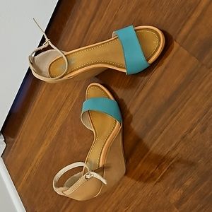 Seychelles Wedge Sandals Colorblock Teal and Pink Size 9